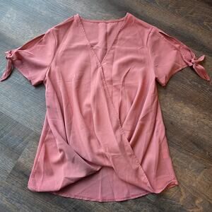 Pink Short sleeve V Neck Wrap Blouse Small